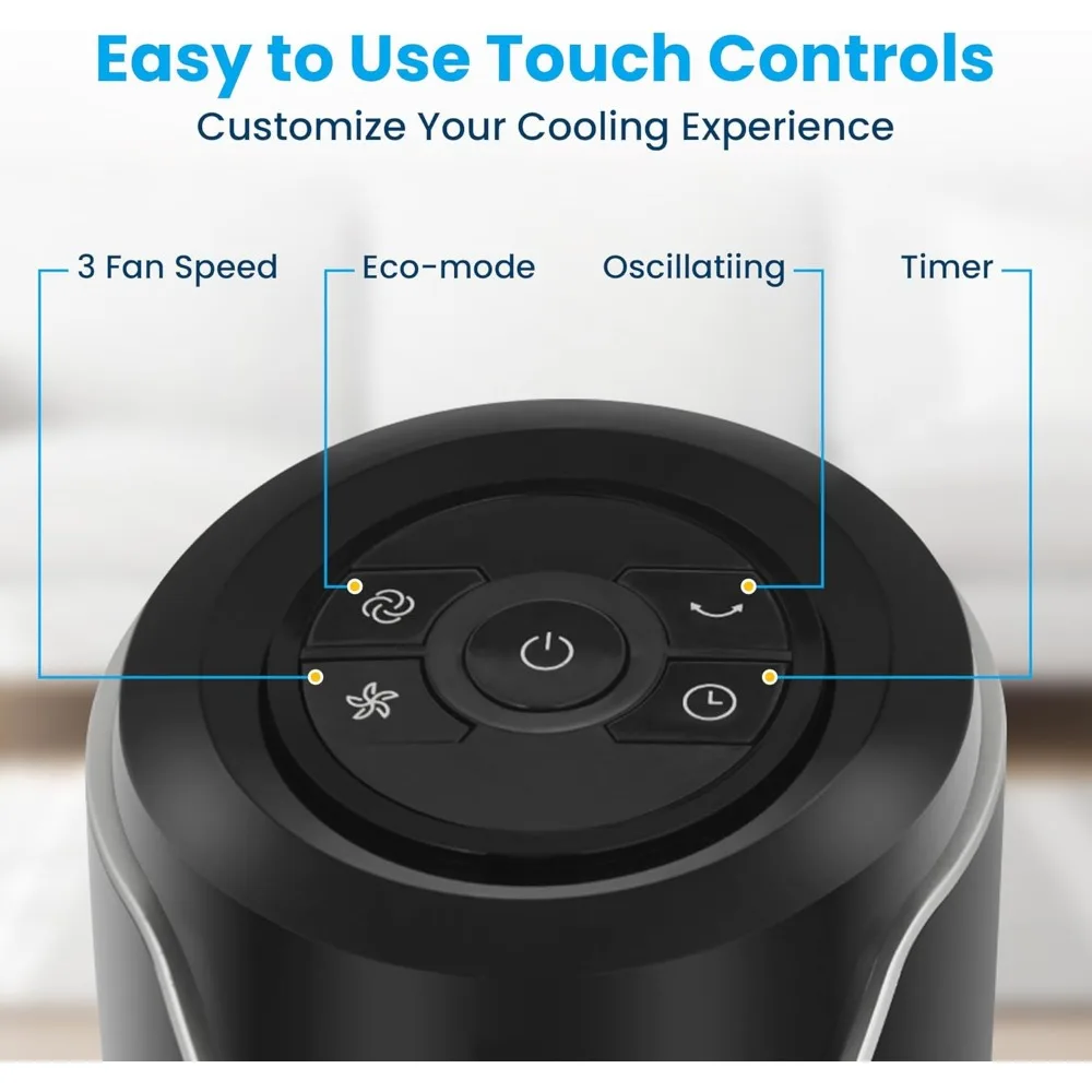 مروحة برجية متأرجحة مقاس 42 بوصة لغرفة النوم، جهاز تحكم عن بعد، بدون شفرات، هادئة، 3 أوضاع، مؤقت 7 ساعات، شاشة LED، أسود