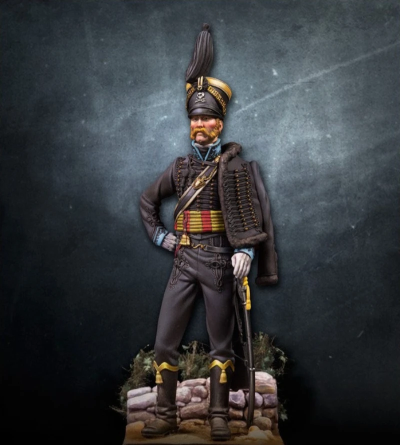 1/24 Scale 75mm Die-Cast Resin Figure Model Kit Ancient Hussar Officer 1815 Hobby Miniature Toys Unassembled Unpainted Diorama