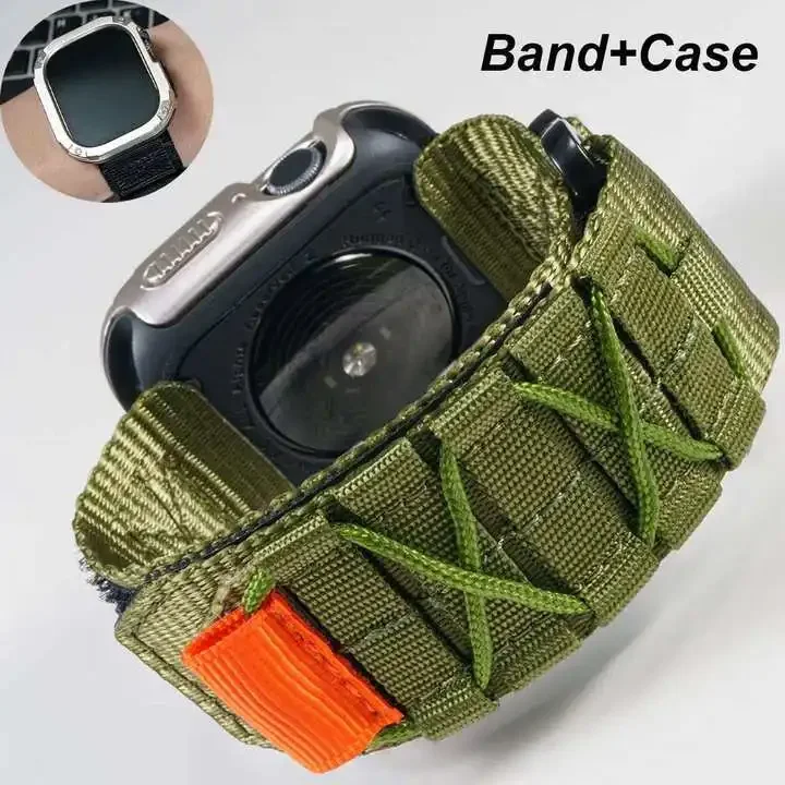 

Tactical Strap+Case for Apple Watch Band 49 45 44 41 40mm Nylon Alpine Trail Loop Bracelet for IWatch Series Ultra 9 8 7 5 6 Se