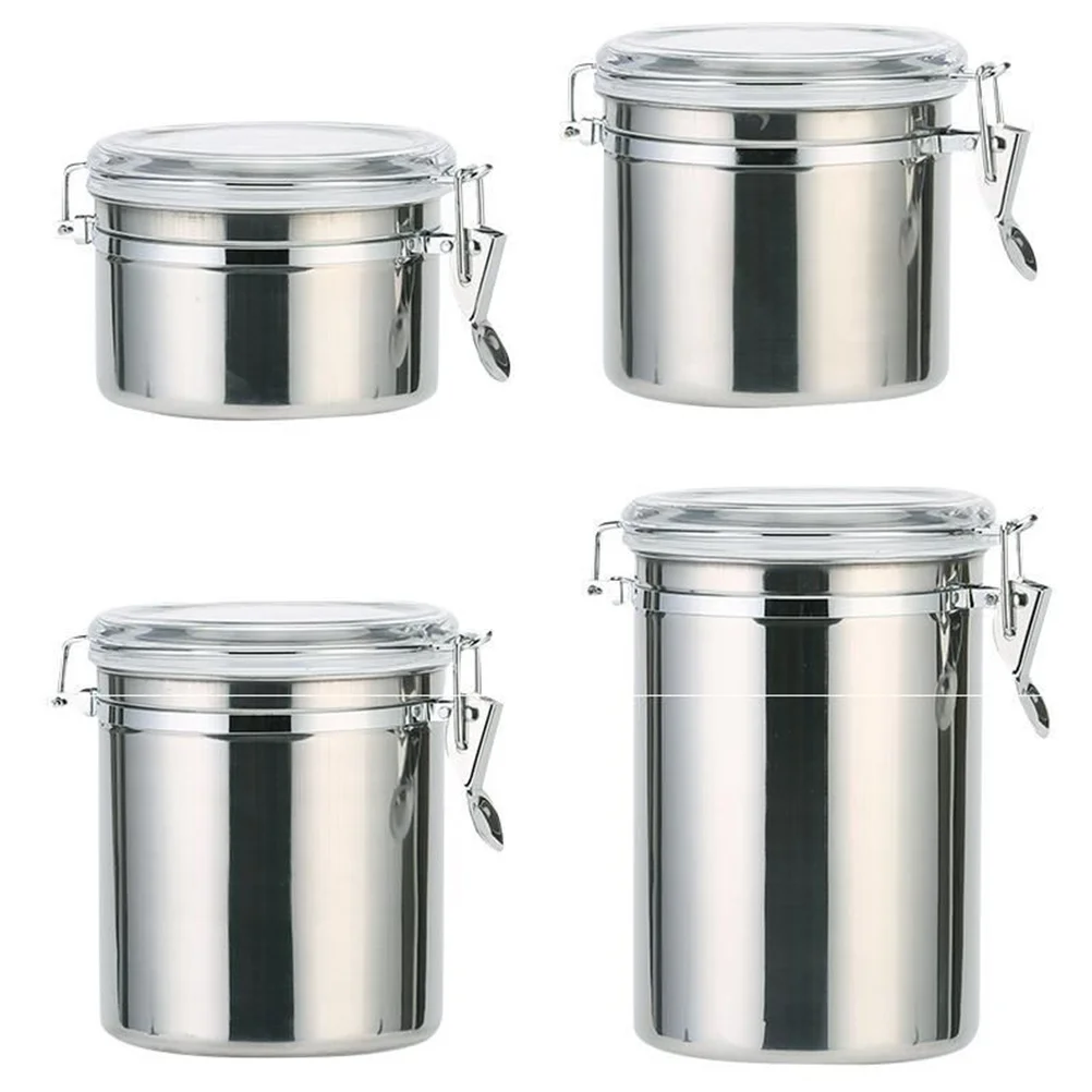 

Stainless Steel Sealed Food Storage Containers 5 Inches Airtight Cans For Coffee Beans Tea Leaf Home Kitchen Tool Moisture