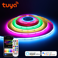 Alexa Tuya Smart WS2811 IC RGB COB LED Strip 576LEDs/m High Density Flexible Dimmable RGBIC FCOB Led Tape Colorful Rope Lighting