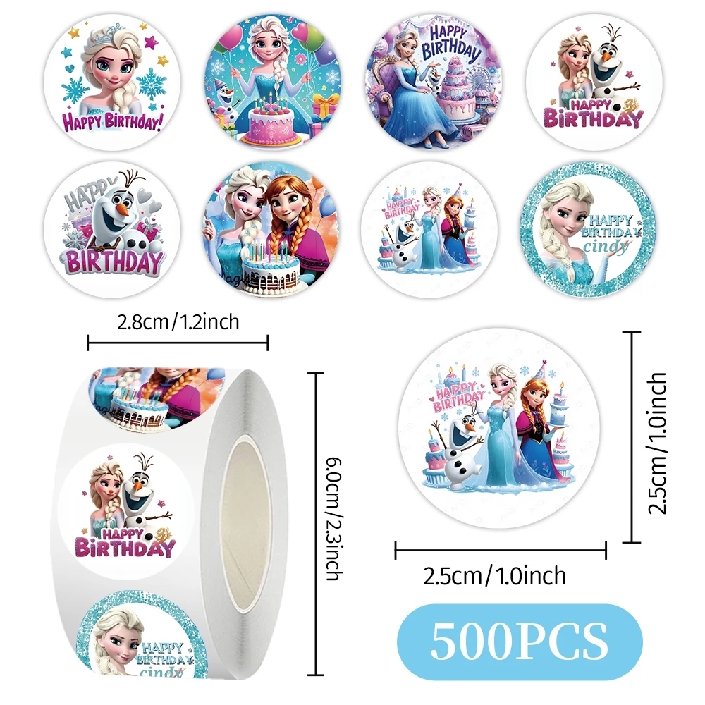 500 قطعة/لفة المجمدة ديزني فيلم ختم ملصقات عيد ميلاد سعيد إلسا مكافأة لفة ملصق DIY بها بنفسك الأمتعة الهاتف كوب الغيتار ألعاب أطفال