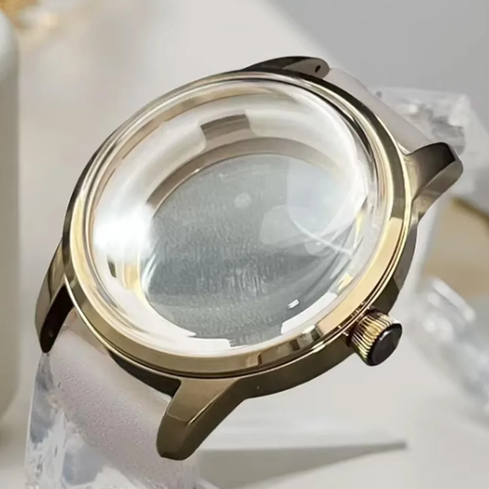 40mm stainless steel band with convex glass, rose gold case, suitable for NH35, 36 watch repair and clockwork parts.