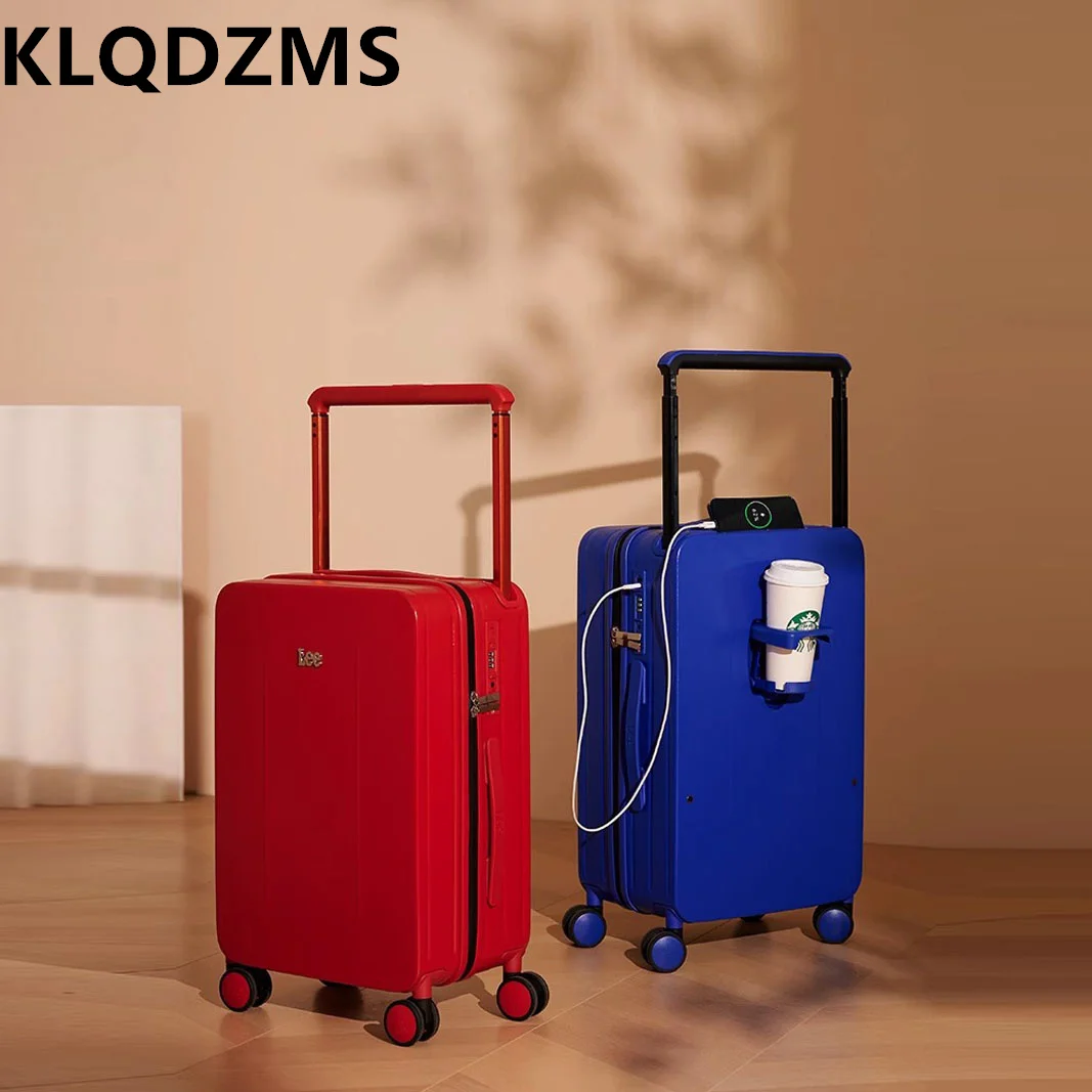 

KLQDZMS Rolling Suitcase PC Boarding Case Trolley Style Travel Bag USB Charging Trolley Case 20"22"24"26" with Wheels Luggage