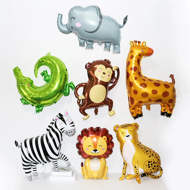 Juego de 7 Uds de globos de aluminio con forma de animales para fiesta temática de jungla, regalo para niños, decoración para Baby Shower, suministros para fiesta de cumpleaños de Safari en el bosque salvaje