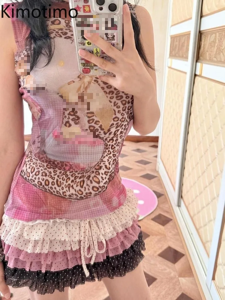 

Kimotimo Hotsweet в горошек контрастного цвета на шнуровке юбки-торты женские корейские Y2k эстетические пикантные девушки универсальная мини-юбка Faldas