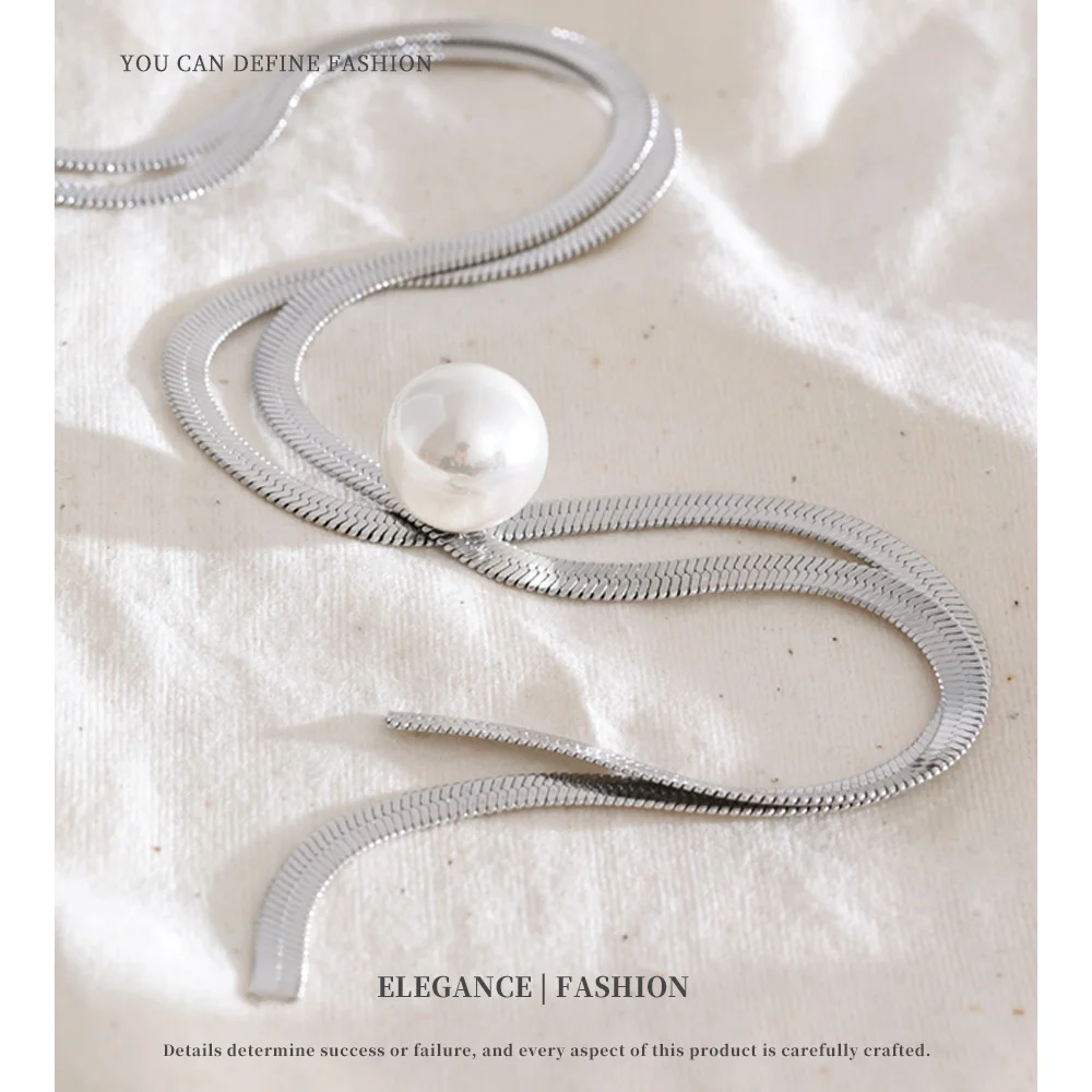 NiNice 70 سنتيمتر الفولاذ المقاوم للصدأ تقليد اللؤلؤ ثعبان سلسلة قطرة طويلة قلادة سترة سلسلة مجوهرات الأزياء بالجملة #4