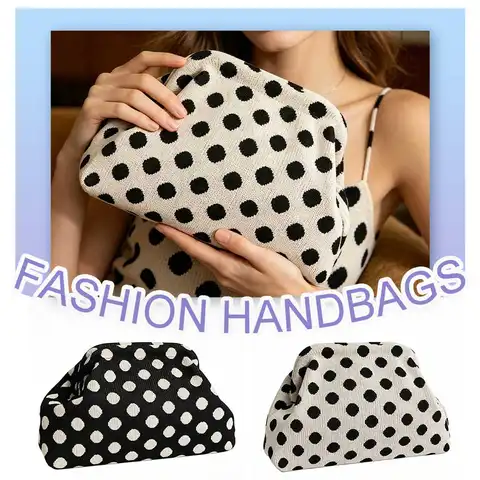 Women Polka Dot Evening Bag Large Capacity Cosmetic Pouch Lightweight Dumpling Clutch for Travel Shopping Work Dating Daily Use