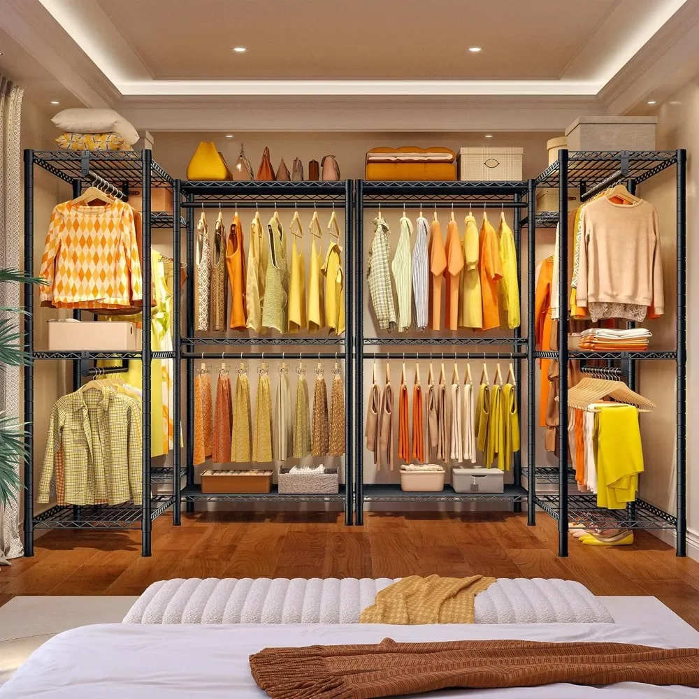 

Heavy Duty Clothing Hanging Rack, Adjustable Hanger with Shelves, Portable Closet, 75"W X 77"H X 17.8"D, Black