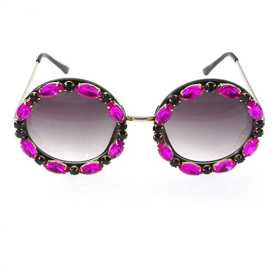 1 Pc  Pair Of Rhinestone  Glasses With Personalized Round Frame Decoration