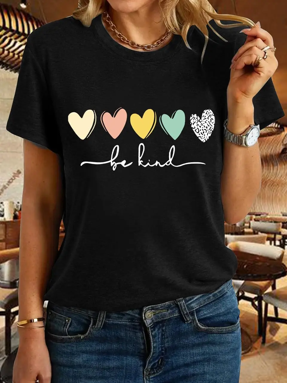 Be Kind-camisetas gráficas para mujer, camisa de maestro bendecido, manga corta, estampado de corazón inspirador, camisetas gráficas