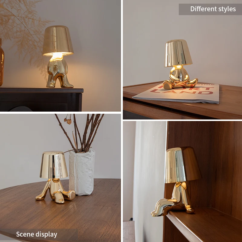 Imagem -04 - Little Golden Man Led Table Lamp Usb Minimalista Bedroom Bedside Table Light Personalidade Nórdica Design de Luxo Decoração do Quarto