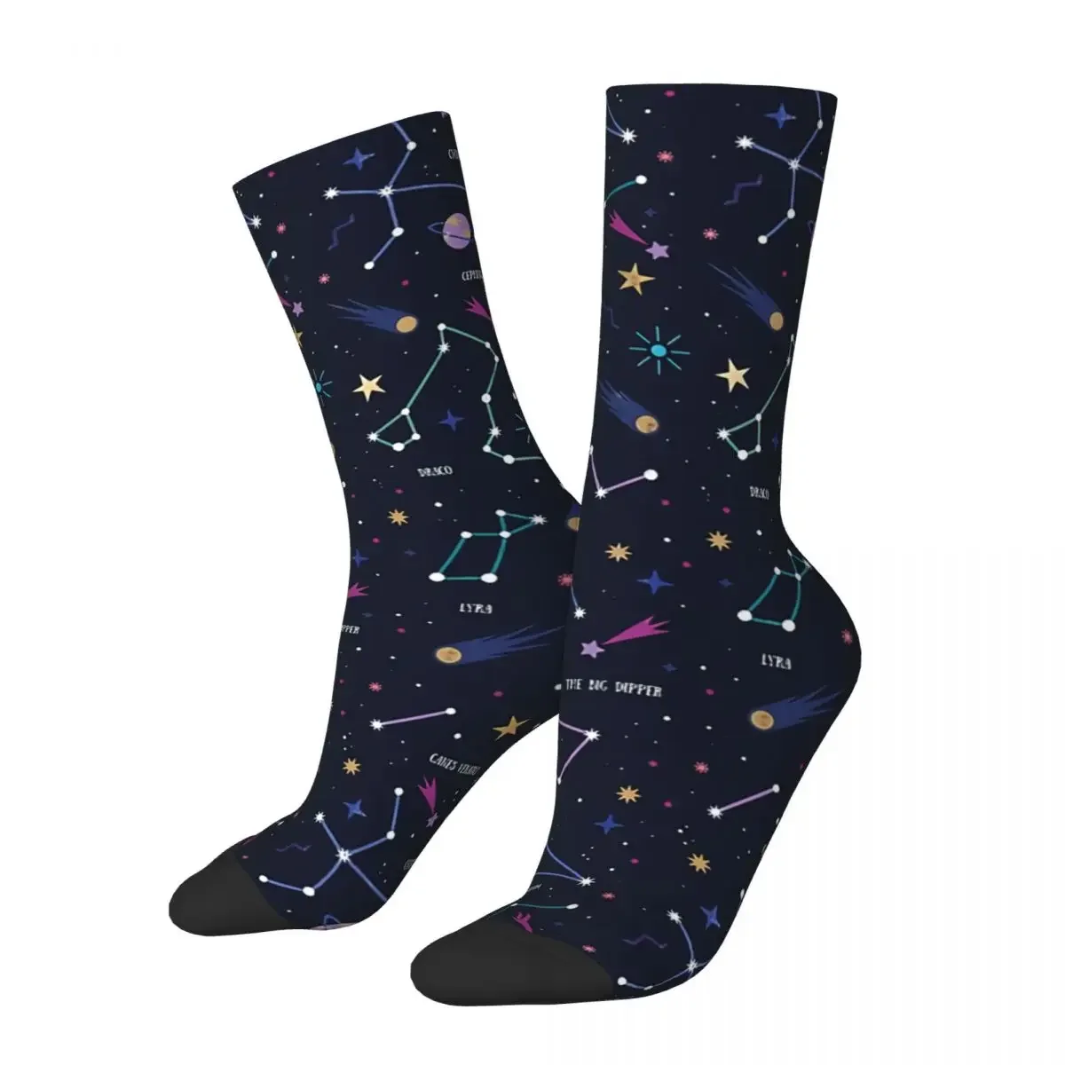 Funny Crazy Sock for Men The Stars Hip Hop Vintage Alien Happy Pattern Printed Boys Crew Sock Novelty Gift