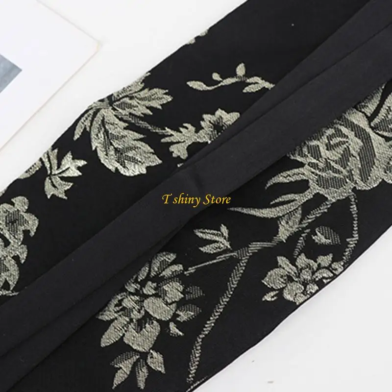 N58F Retro Wide Waistband for Women Elegant Flower Pattern Belt with Embroidery