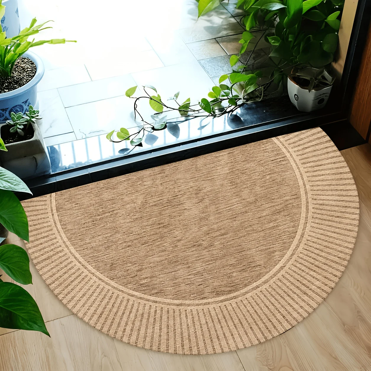 Semi-Circle Fleece Home Door Mat, Soft Machine Washable Floor Mat, Fun Carpet with Plastic Bottom, Indoor And Outdoor Use
