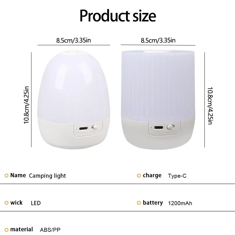 Rechargeable Portable Camping Light w/3 Modes,Stepless Dimming,360° Even LED Light,No Flicker,Night Lamp,Bedroom,Hanging Hook