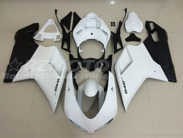 4Gifts Nuovo Kit Carene Moto in ABS Compatibile con Ducati 848 1098 1198 1098s 1198s Set Carrozzeria Personalizzato Nero Bianco Opaco