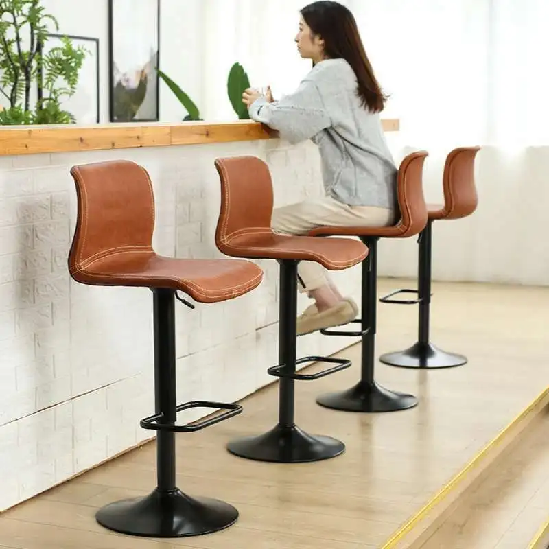 

Высококачественный удобный барный стул, кожаный, с простой регулируемой спинкой, дизайн в скандинавском стиле, белый поворотный табурет, мебель Alto