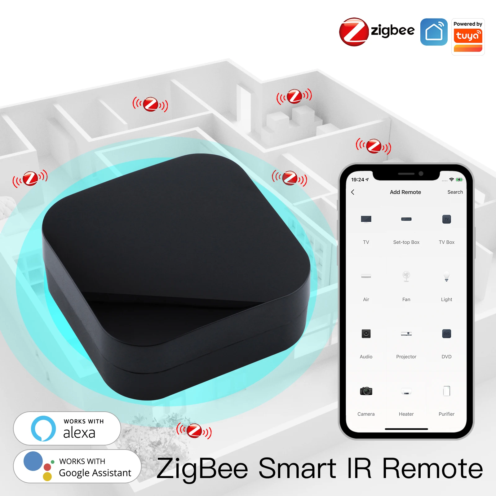 Zigbee-スマートIRリモコン,ユニバーサル赤外線コントローラー,Alexa, Google Home, Tuya,スマートホームで動作