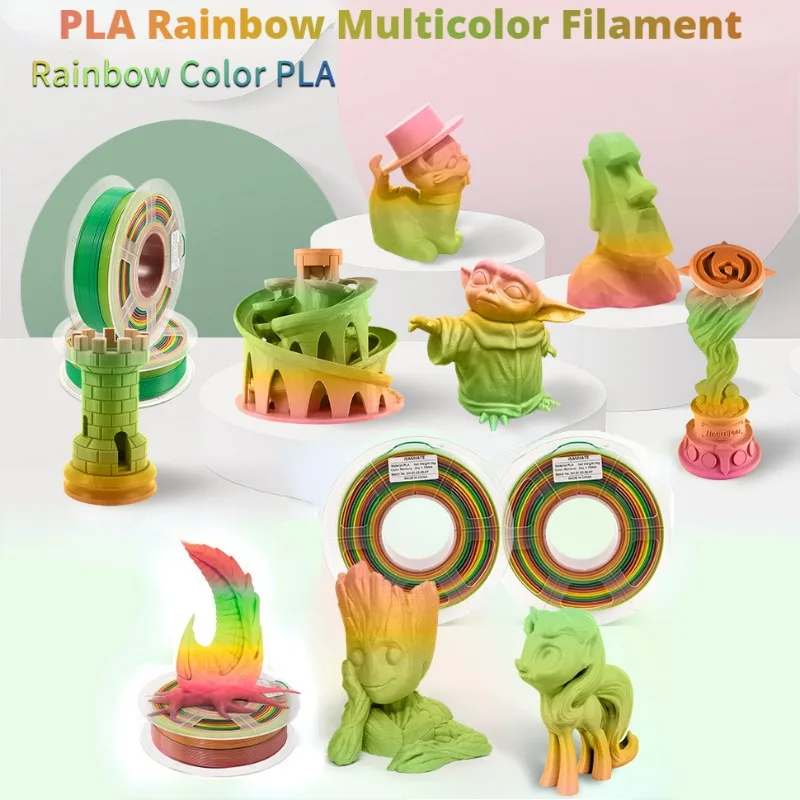 

3D Printer Filament,Color Change Rainbow PLA Filament 1.75mm Dimensional Accuracy+/- 0.03 Mm,1 KG Spool, PLA Rainbow Multicolor