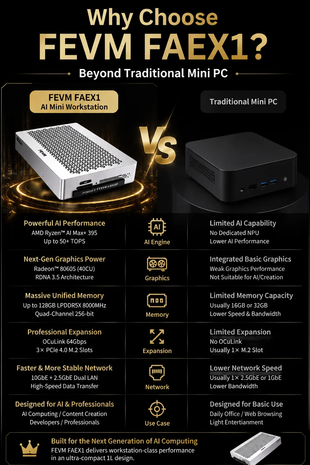 SZBOX FEVM FAEX1 AMD Ryzen AI MAX+ 395 AI Mini PC Windows 11 LPDDR5 128GB 2TB SSD WiFi7 BT5.4 Dual USB4 Oculink High Performance