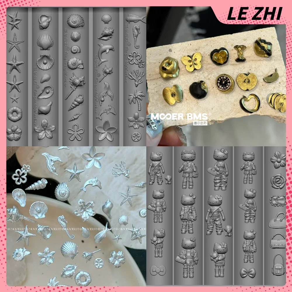 

Marine Shells Dolphins Starfish Diy 3D Acrylic Nail Art Mold Hello Kitty Puppy Bow Apple Flower Silicone Nail Mold Accessories
