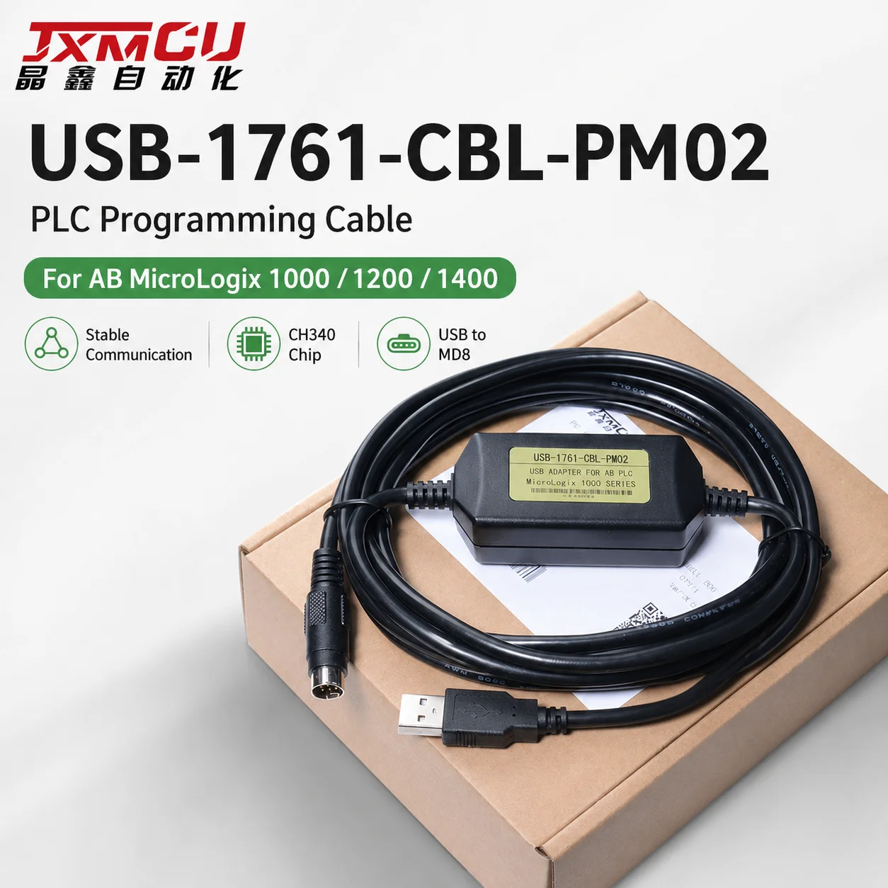 USB-1761-CBL-PM02 PLC Programming Cable for AB MicroLogix 1000 1200 1400 CH340 USB to MD8 Communication Cable 3m