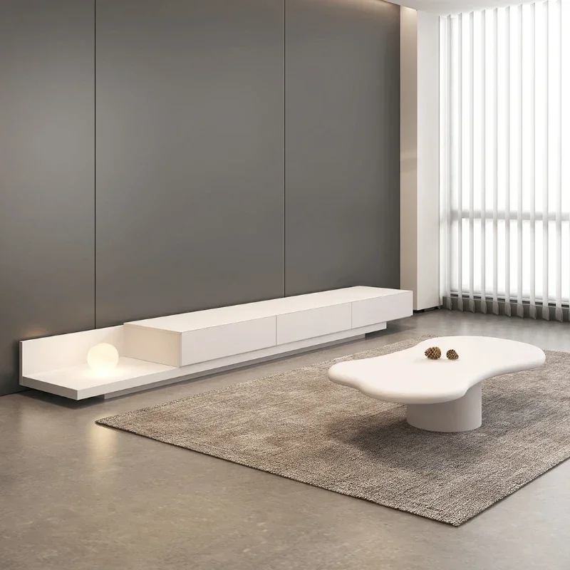 

Special-Shaped Coffee Table TV Cabinet Combination Set Minimalist White Cabinet Table High-End