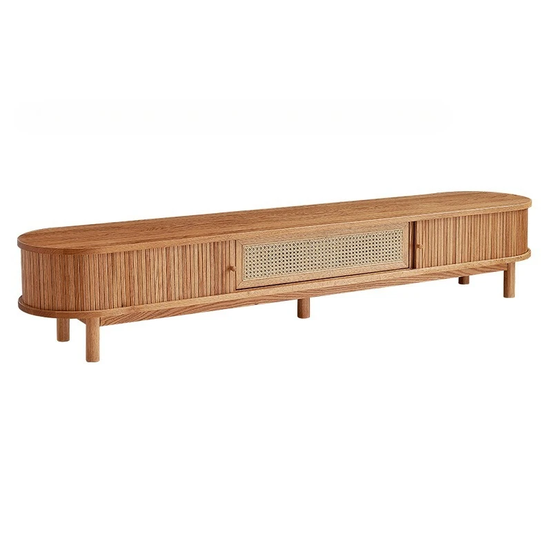 

Solid wood rattan TV cabinet Home locker Simple modern rolling shutter door Audio-visual cabinet