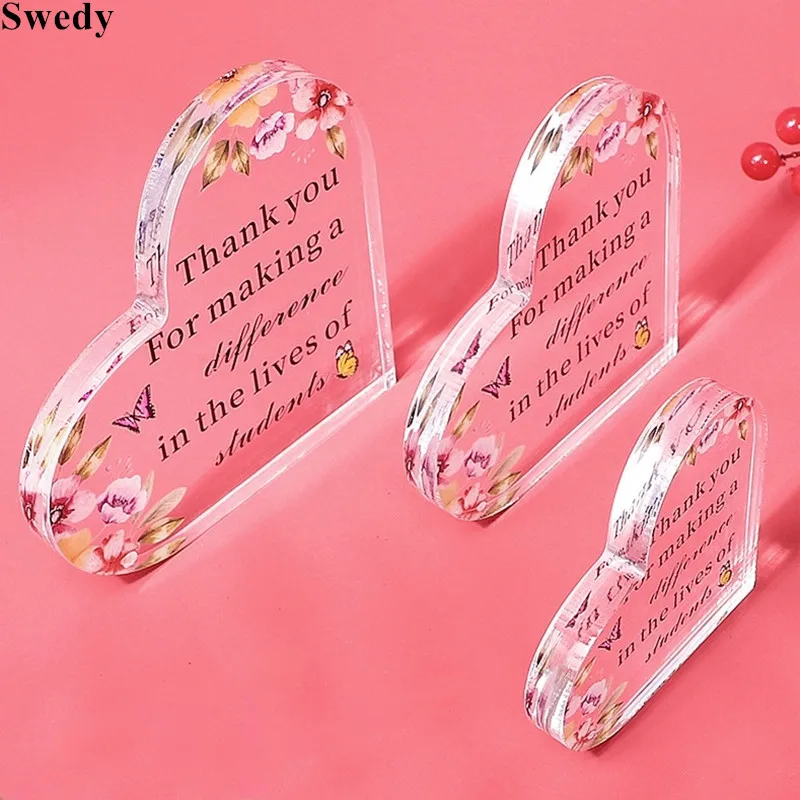 

15x15cm Thank You Gifts For Teacher Appreciation For Employee Coworker Friends 15mm Thick Acrylic Heart Sign Presents Stand
