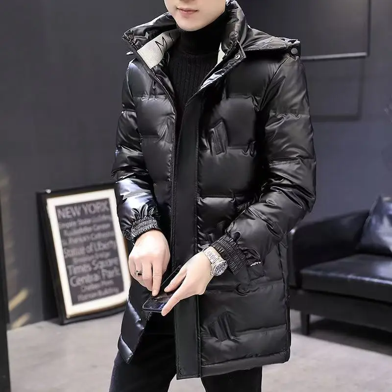 High end mid to long down jacket winter loose and warm hooded Hong Kong style casual solid color bread jacket