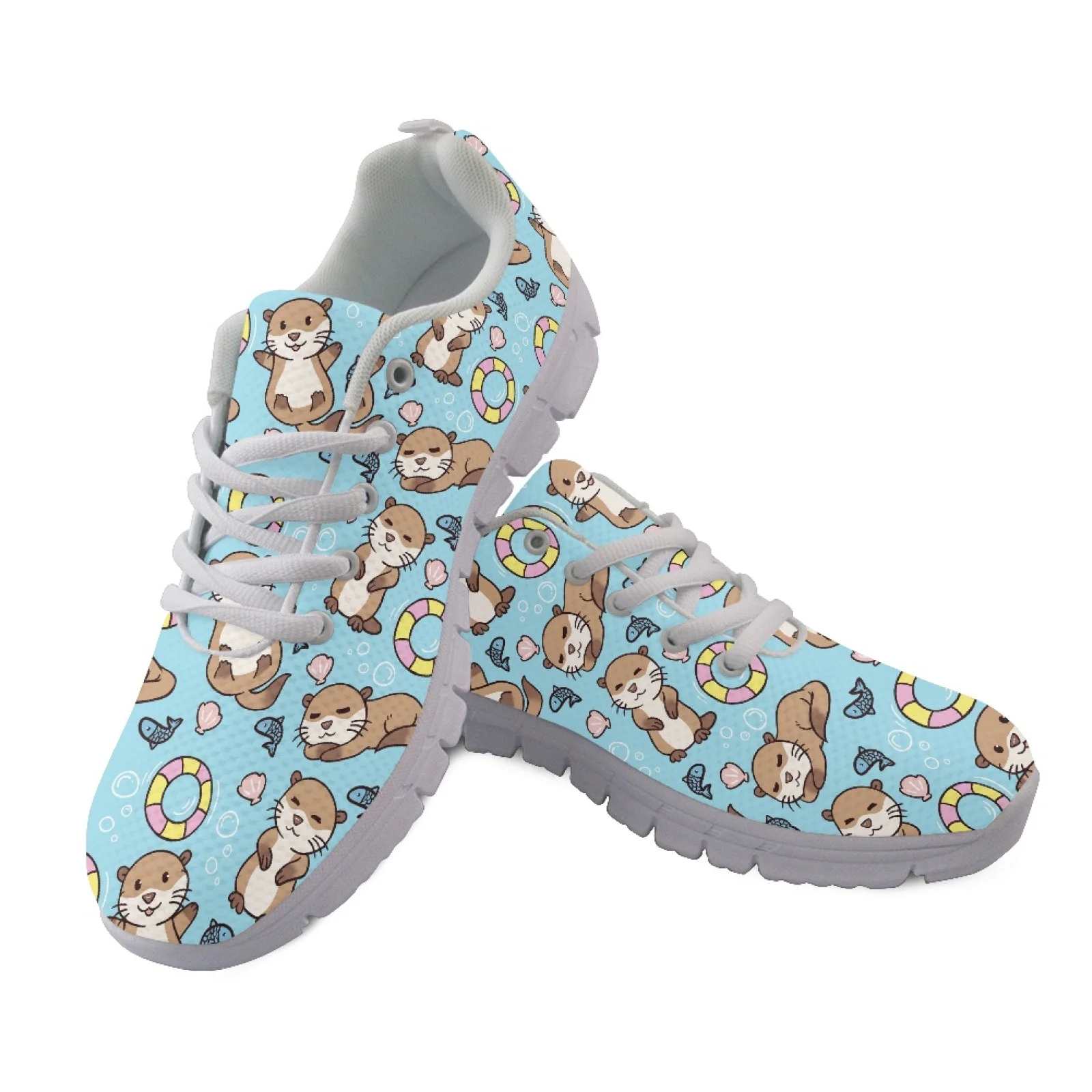 Coloranimal Otter Pattern Lightweight Sports Tennis Shoes for Men Mesh & EVA Sole Mens Lace Up Athletic Trainers for Gym
