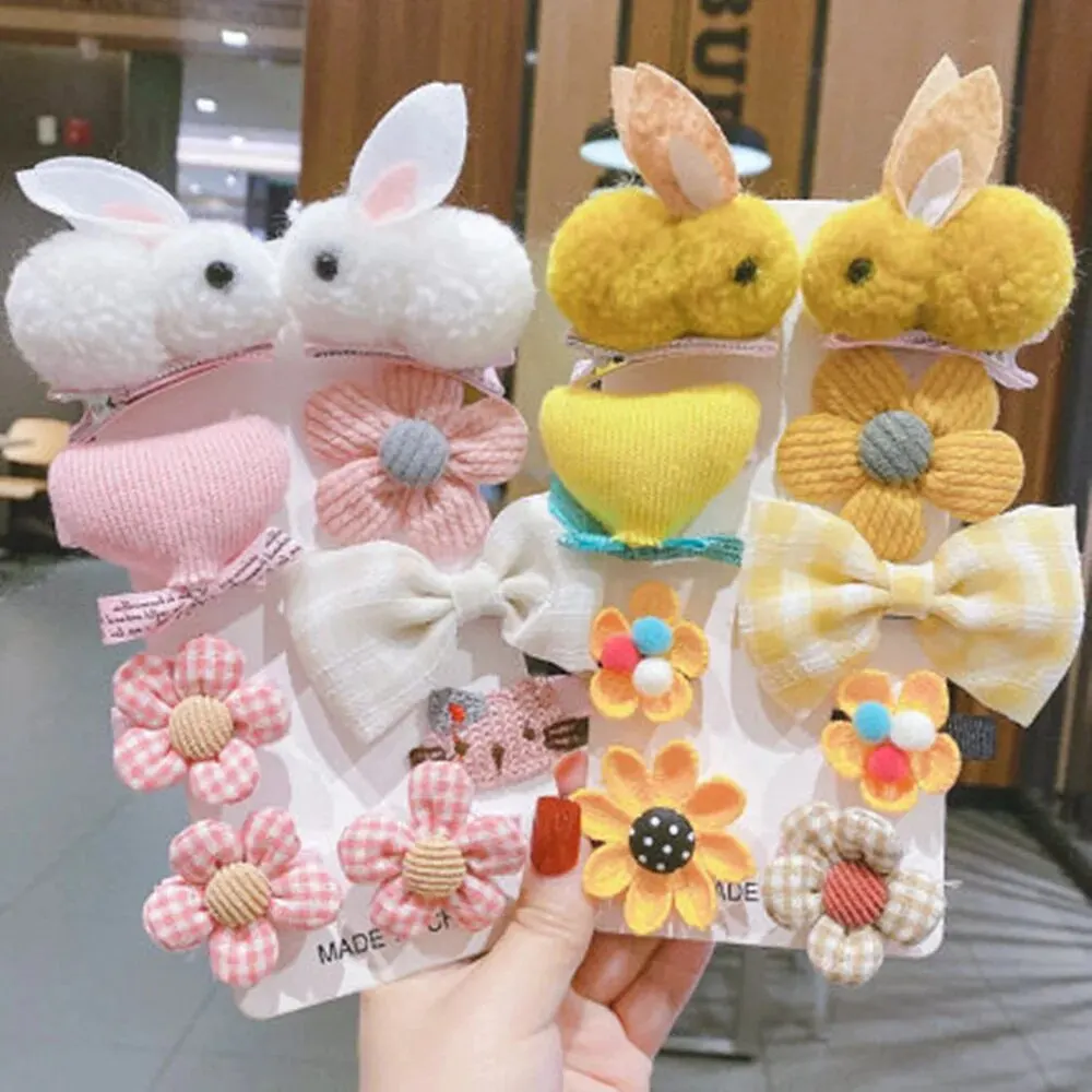 Girls Cute Hair Clips Hair Pins, Flower Plush Bunny Cartoon Design Hair Accessories For Children