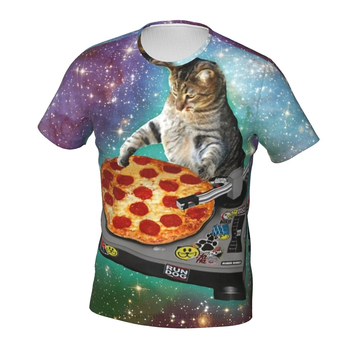 Space DJ CAT Pizza 3D Printed Unisex Polyester Men Women Tshirt Loose Fitness Tops Hip Hop Beach Tees