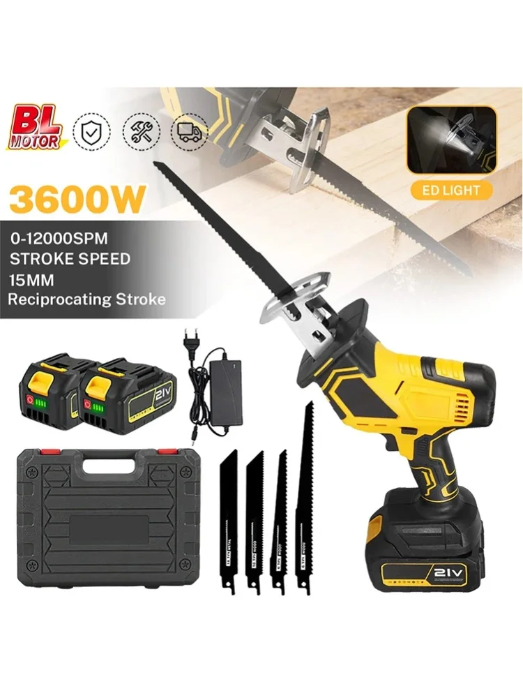 Bürstenlose elektrische Säbelsäge, kabellos, variable Geschwindigkeit, Schneidesäge für Metall und Holz, geeignet für Makita 21V-Akku.