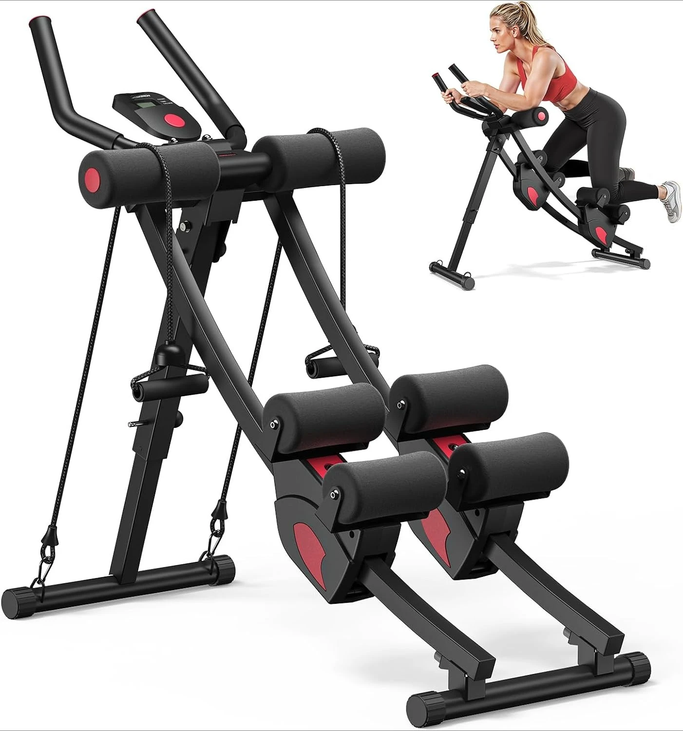 Ab Workout Machine, Core Abdominal Trainer Equipment, Home Gym Fitness Exercise Glider, Height Adjustable Strength Training Device, Modern Minimalist Style, Black, Single Set