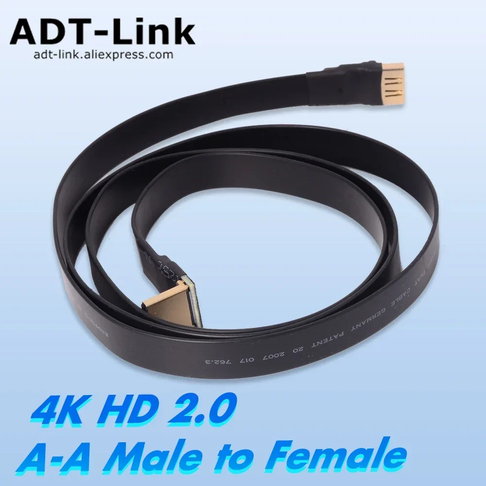 4K HD 2.0 A-Type Male to A-Type Female Flat Cable EMI Shield Flexible Ribbon Angle Cable for FPV Aerial Photography Gopro Camera