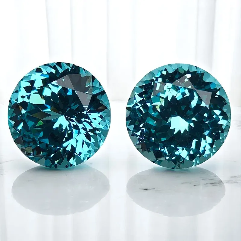 Lab Grown Paraiba Round Shape 100 Faceted Cut Lab Created Sapphire Gemstone Jewelry Making Materials Selectable  Certificate