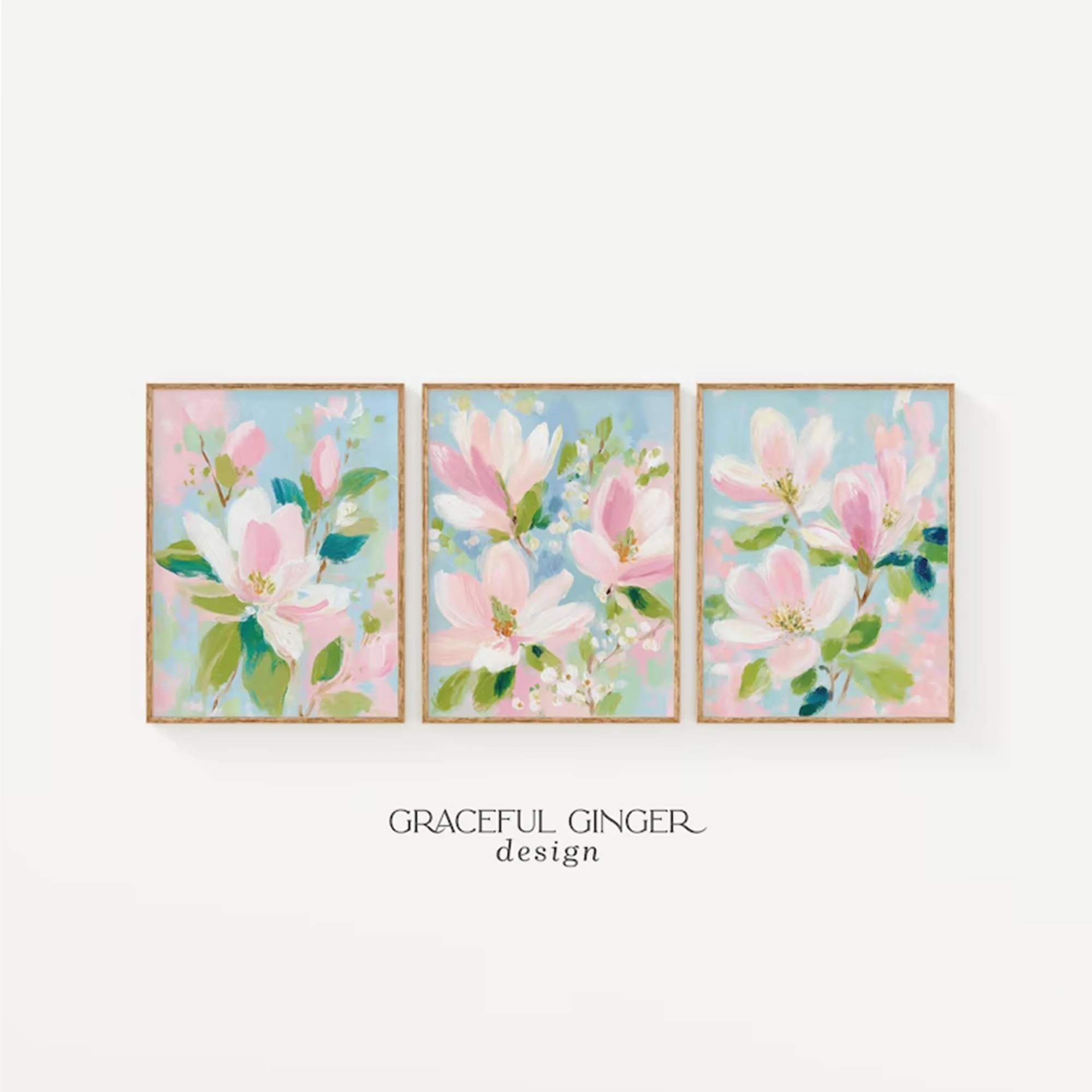 3pcs Modern Pink Magnolia Wall Art Print Canvas Painting Poster Picture For Living Room,Bedroom Home Decor