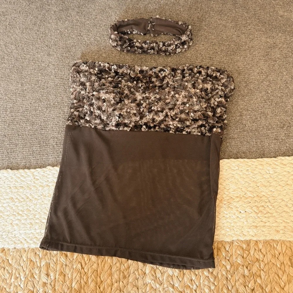 

Fashion Mesh Sequin Slim Sequin Crop Top Strapless with Neck Ring Girl's Vest Top Bottoming Shirt Sweet Camisole with Pads Girls