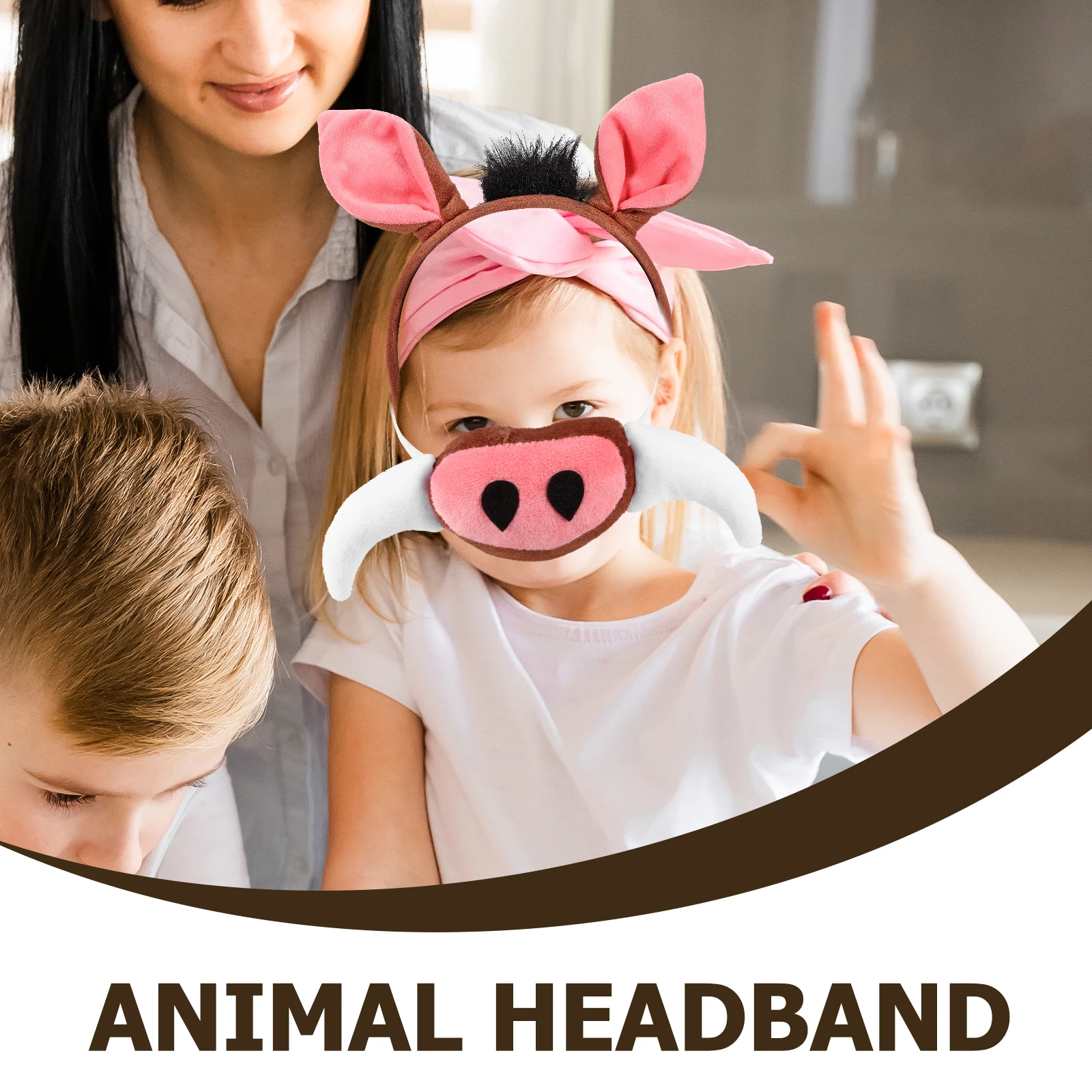 

1 set Headband Pig Ear Fake Nose Tail Costume Set for Kids Animal Party Cosplay Stage Performance Decor Accessory Hair
