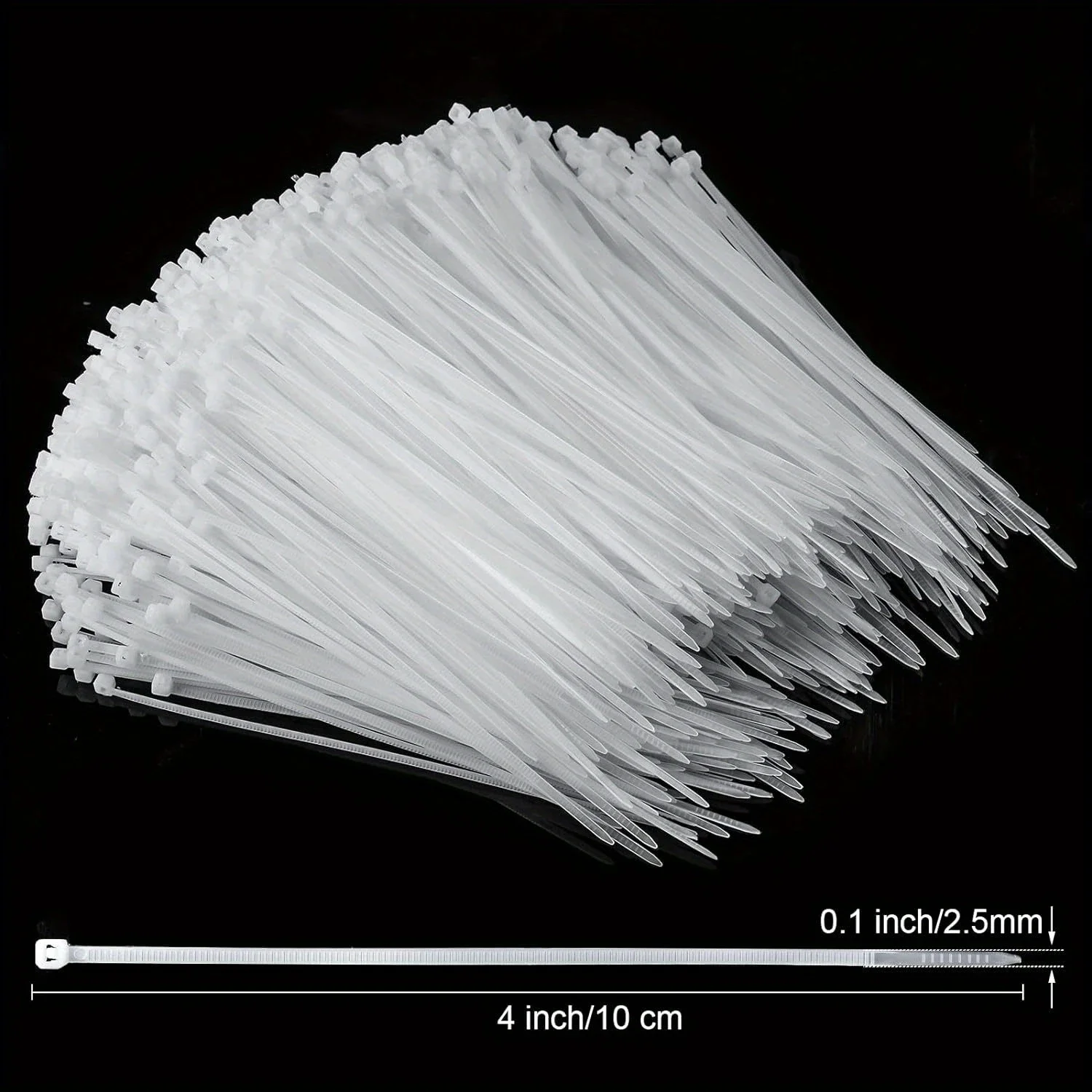 Abraçadeiras de nylon com travamento automático branco de 1000 pacotes – Abraçadeiras de plástico duráveis de 4 polegadas para uso interno e externo