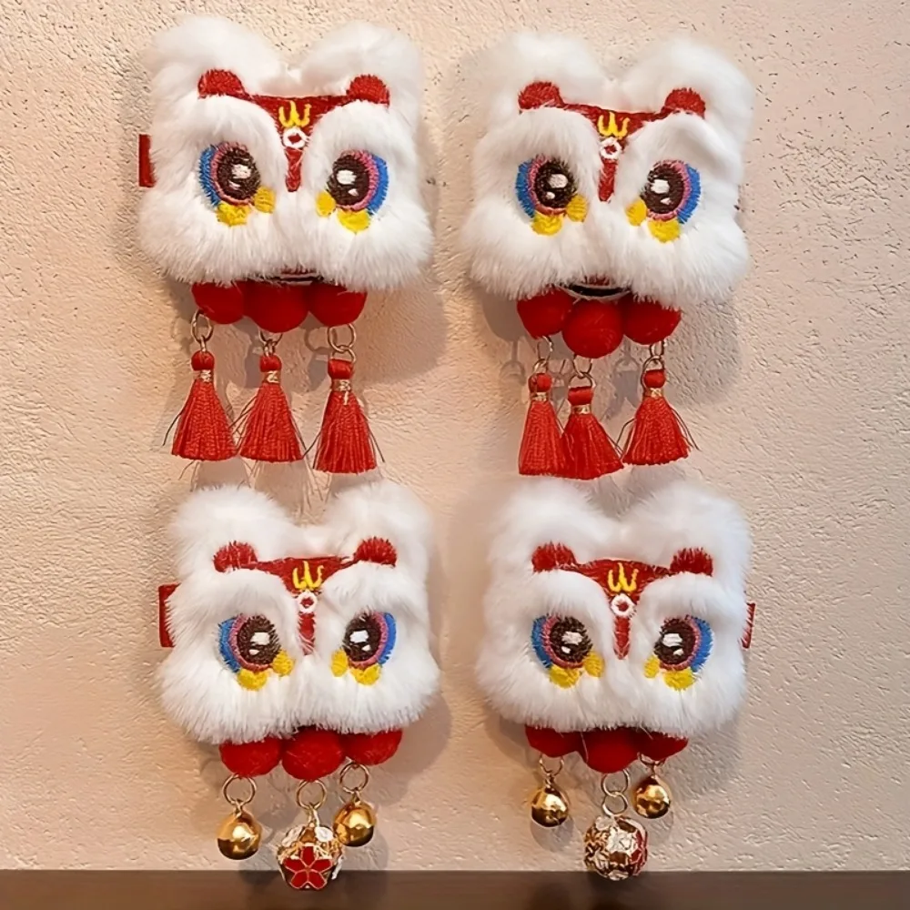 2-teilige Haarspangen für Löwentanz im chinesischen Stil, Plüschtier-Quasten-Design, Neujahrs-Accessoires und Geschenksets, Löwentanz, Haarspangen – Detail 4