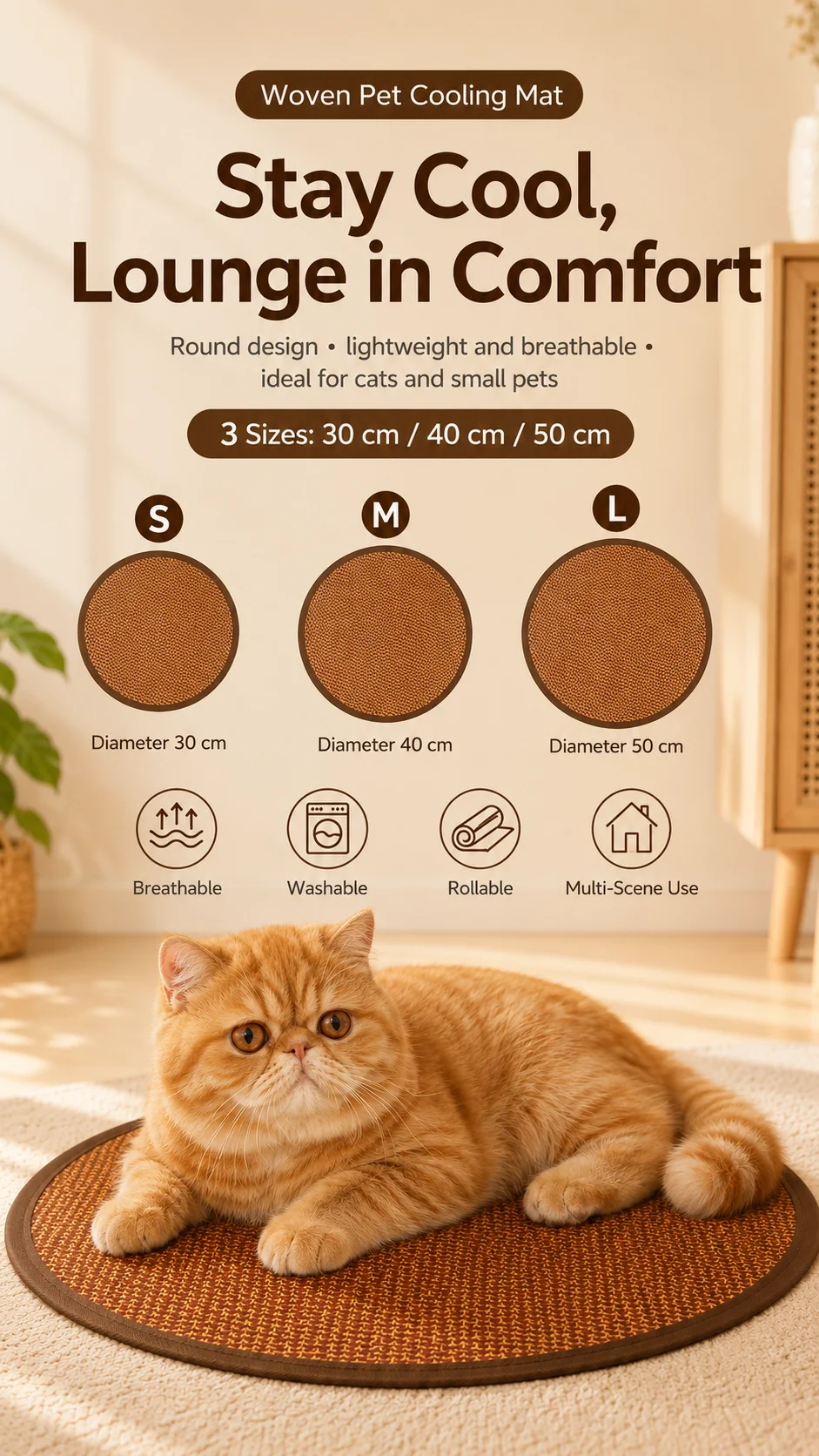 Dog Cooling Mat for Small Dogs Round Woven Summer Pet Pad