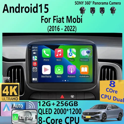 Android15 QLED para Fiat Mobi 2016 2017 2018 -2022 Radio de coche reproductor de vídeo Multimedia navegación GPS estéreo Carplay 4G WIFI sin DVD