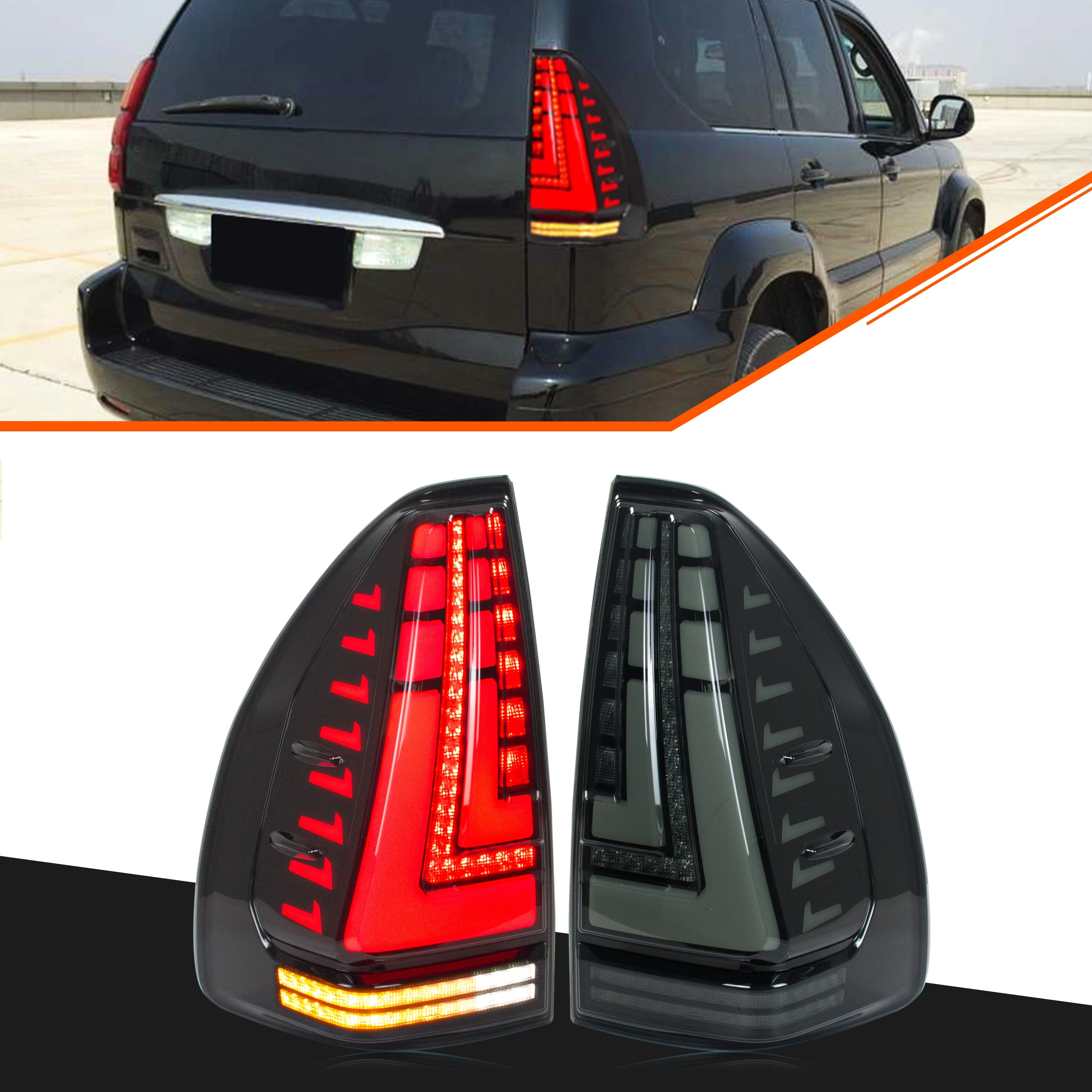 

Светодиодные задние фонари для Lexus GX470 2003-2009 с последовательным сигналом поворота и анимацией при запуске, комплект задних фонарей