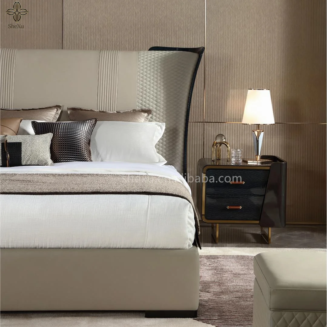 *Modern Luxury Bedroom Furniture Set, king Size Bed, Middle Eastern Mexican Australian Style Leather Bed with Soft Cushion