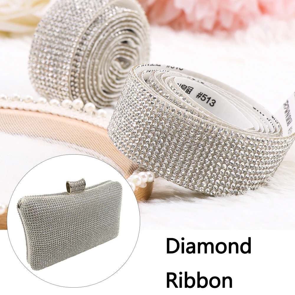 1 Yard Self-Adhesive Crystal Rhinestone Diamond Ribbon Trim Tape Sticker DIY Event Car Phone Decoration Arts Crafts