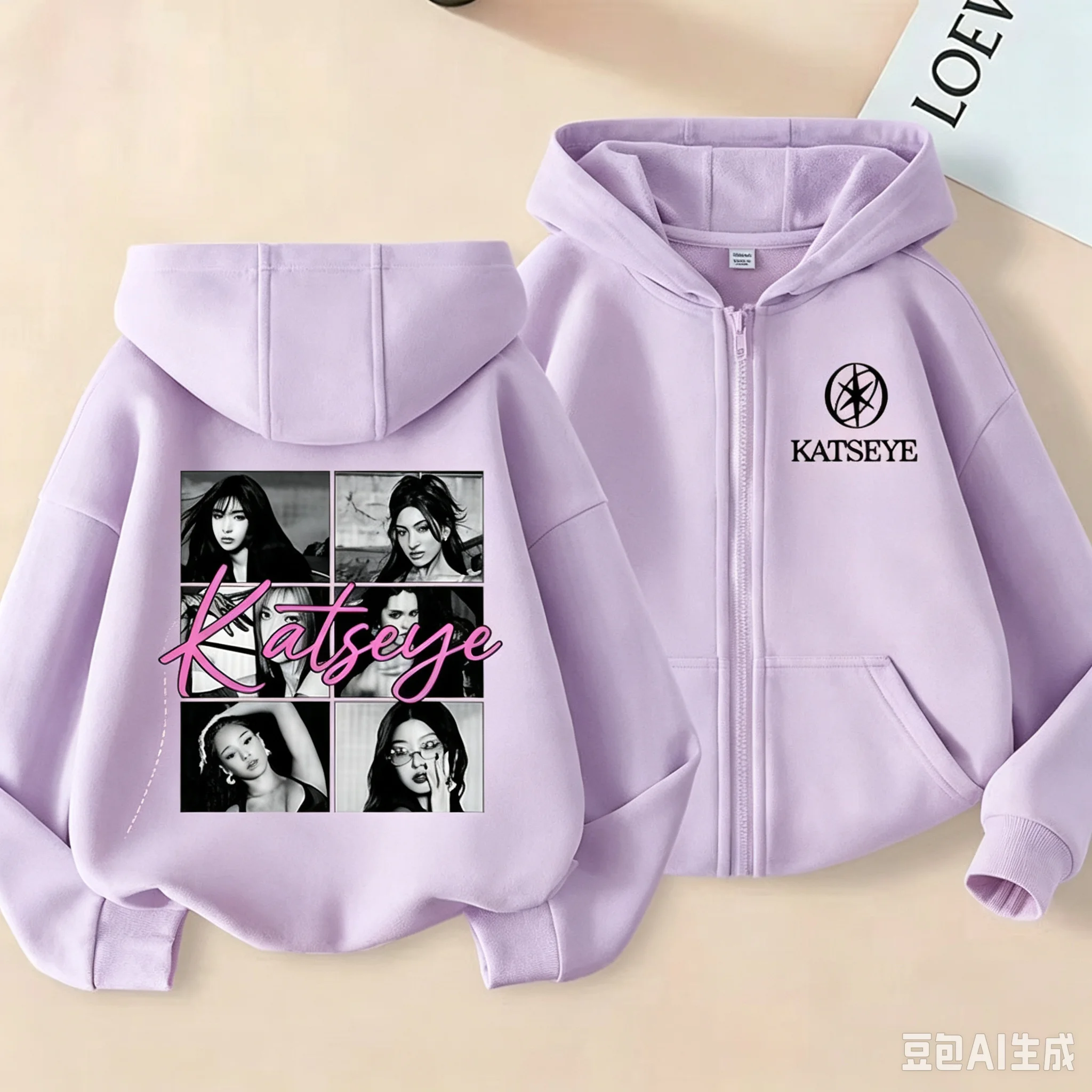 Modische Mädchenkleidung, Mädchen-Gruppe KATSEYE, Reißverschluss-Hoodie, modischer Kapuzenpullover für Jungen, 2026, neue Kinder-KATSEYE-Reißverschluss-Freizeit-Oberteile – Detail 4