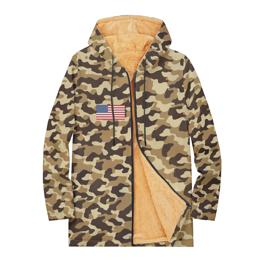 Man winter clothing, New in Down Coats, Camouflage style and flag design cotton-padded jacket clothing, feather pocket zipper